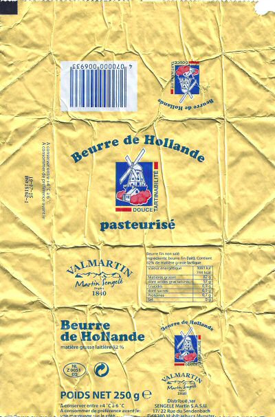 Beurre de Hollande Valmartin Martin Sengelé depuis 1840 250g NL Z 0051 EG France
