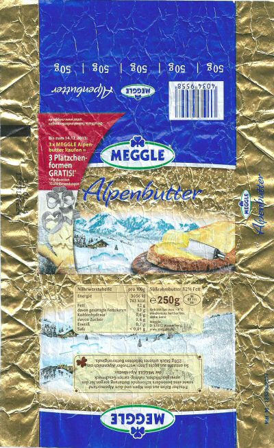 Meggle alpenbutter 3 plätzchen-formen gratis 250g DE BY 111 EG Bavière Allemagne