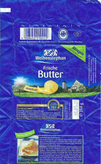 Weihenstephan frische butter rezepte auf der rückseitel 250g rezept-idee nr. 4 DE BY 103 EG Bavière Allemagne
