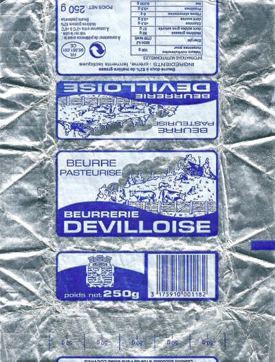 Beurrerie Devilloise beurre pasteurisé 250g FR 95.351.001 CE Île de France