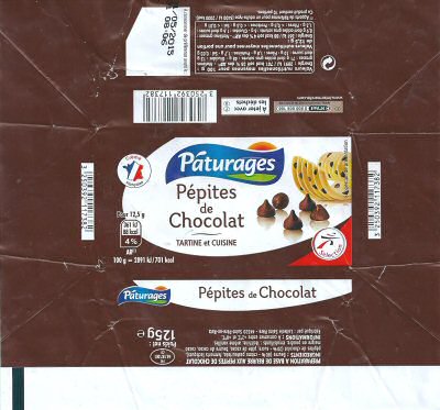 Pâturages pépites de chocolat tartine et cuisine crème française 125g FR 44.187.001 CE Pays de Loire France