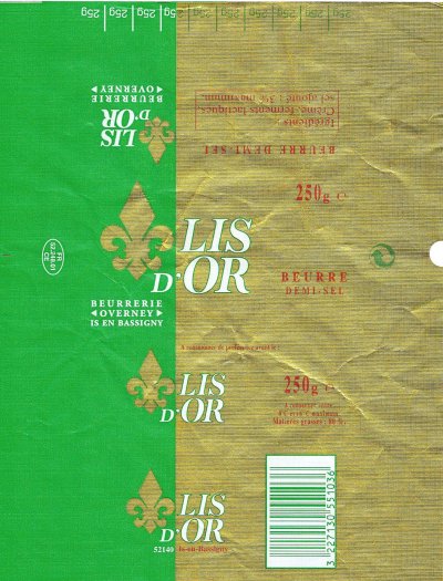 Lis d'or beurre demi-sel beurrerie Overney Is En Bassigny 250g FR 52.248.01 CE Champagne-Ardenne France