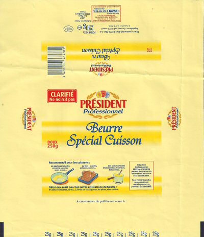 Président professionnel beurre spécial cuisson clarifié ne noircit pas doux 250g FR 35.239.03 CE