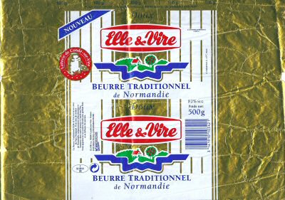 Elle & Vire beurre traditionnel de Normandie doux nouveau laiterie de Condé-sur-Vire 500g F 50.139.01 CEE Normandie France