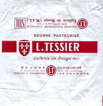 L. Tessier LT beurre pasteurisé laiterie de Beaugé usine agréée sous le n° 1046 125g Pays de Loire France