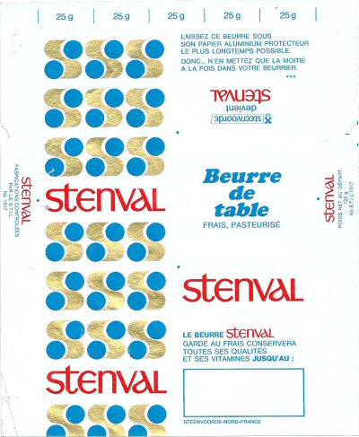 Stenval beurre de table pasteurisé Steenvoorde Nord France n° 1517 125g Hauts-de-France 
