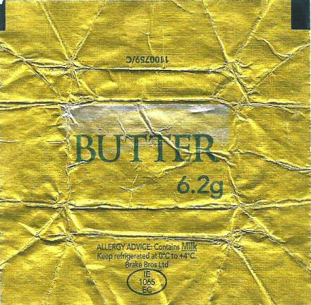 Butter 6.2 g allergy advice contains milk IE 1065 EC Irlande