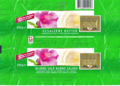 Rosalp gesalzene butter beurre salé burro salato hergestellt aus schweizer milchrahm Suisse garantie200g 