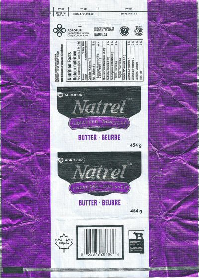 Natrel Agropur unsalted non salé butter beurre Canada 454g 