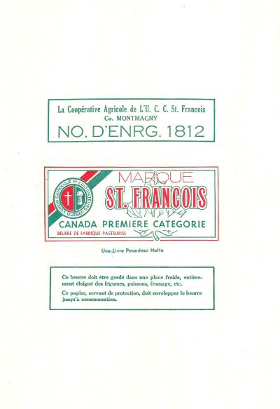 St. François Canada première catégorie l union catholique des cultivateurs Québec no. d enreg. 1812 Montmagny 