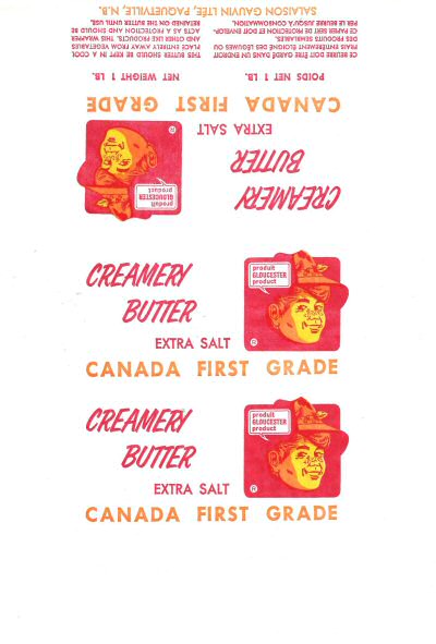Creamery butter extra salt Canada first grade produit Gloucester salaison Gauvin 