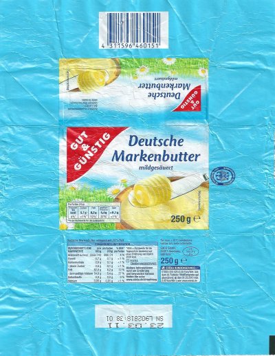 Deutsche markenbutter gut & günstig mildgesäuert 250g DE SN 016 EG Saxe Allemagne