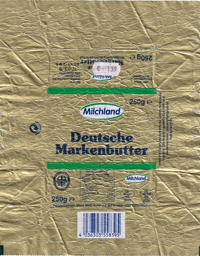 milchland deutsche markenbutter in Deutscland 250g DE SH 027 EG Schleswig-Holstein
