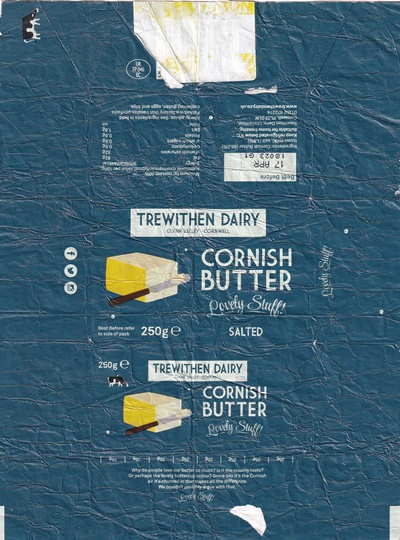 Trewithen dairy glyn valley Cornwall cornish butter lovely stuff! 250g UK FP 046 EC