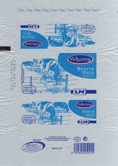 Le mutant Valbourg beurre doux 250g FR 35.051.01 CE Bretagne France