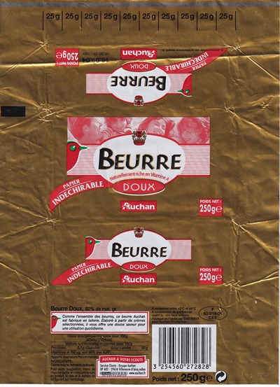 Auchan beurre doux 250g F 85.019.01 CEE Pays-de-Loire