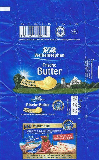 Weihenstephan frische butter 250g DE BY 103 EG Bavière Allemagne