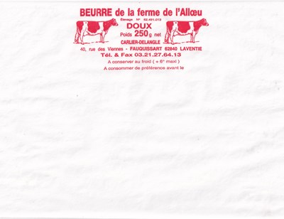 Beurre de la ferme de l Alloeu doux 250g Carlier-Delangle 62840 Laventie Hauts-de-France