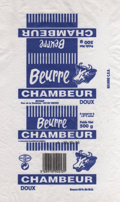 Chambeur beurre doux 500g FR 44.215.001 CE Pays de Loire France