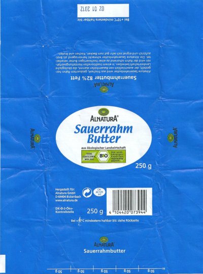 Alnatura sauerrahm butter 250g DK M 123 EG Allemagne