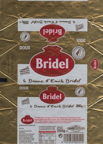 Bridel le beurre d'Emile Bridel 250g FR 35.239.05 CE Bretagne France