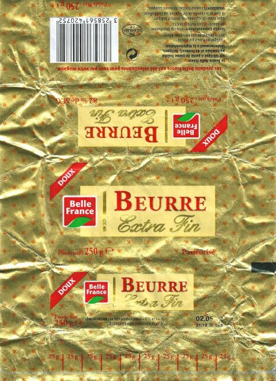 Belle France beurre extra fin doux 250g FR 85.019.001 CE Pays de Loire France