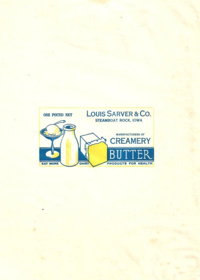Louis Sarver & Co steamboat rock Iowa manufactured of creamery butter one pound net 500g Etats-Unis