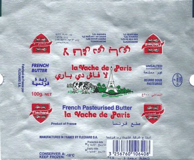 La vache de Paris french pasteurized butter Fléchard unsalted  100g F 61.096.01 CEE Moyen-Orient