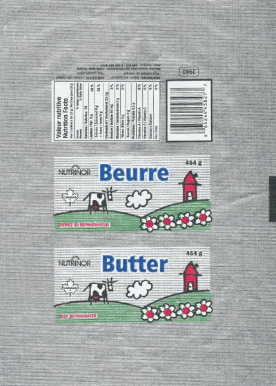 Beurre butter nutrinor 454g Québec Canada