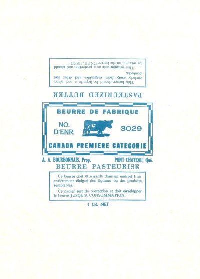 Beurre de fabrique Canada première catégorie beurre pasteurisé A. A. 1 lb. 454g Bourdonnais Pont Chateau Québec