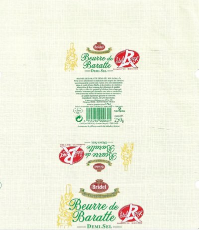 Bridel beurre de baratte demi-sel label rouge sélection saveur 250g F 35.239.05 CEE Bretagne France