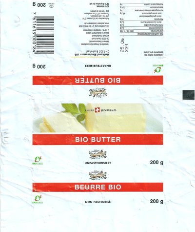 Bio butter swiss premium unpasteurisiert non pasteurisé 200g CH 5893 produit Suisse