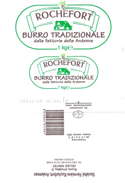 Rochefort burro tradizionale dalle fattorie delle Ardenne 1 kg 1000g BE CO 122-1 CE Italie