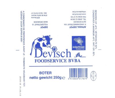 Devisch foodservice bvba boter 250g interfrost BE CO 122-1 EG Belgique