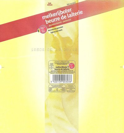Melkerijboter beurre de laiterie pasteurisé salé au sel marin belgische boter beurre belge Louis Delhaize 250g BE CO 122-1 Belgique