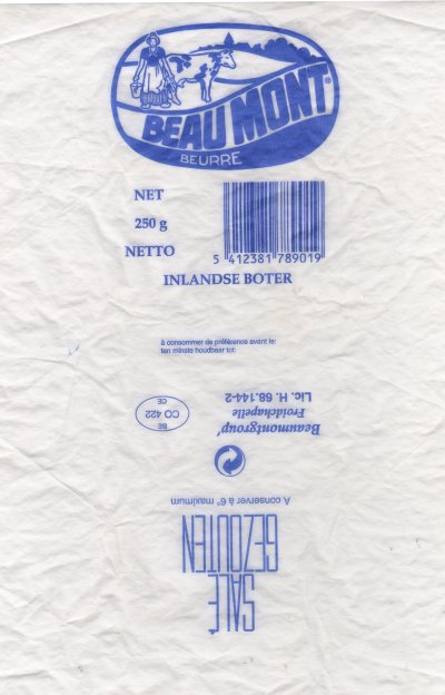 Beaumont beurre inlandse boter salé gezouten 250g BE CO 422 CE Belgique