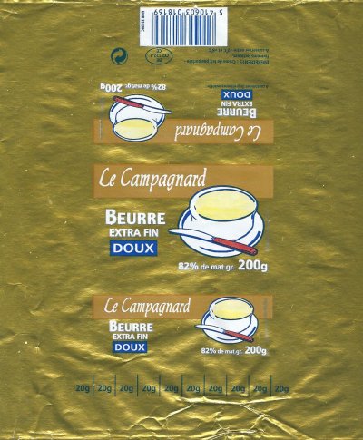 Le campagnard beurre extra fin doux 200g BE CO 122-1 CE Belgique