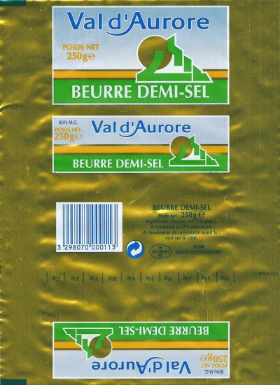 Val d'aurore beurre demi-sel 250g FR 50.139.01 CE Normandie France