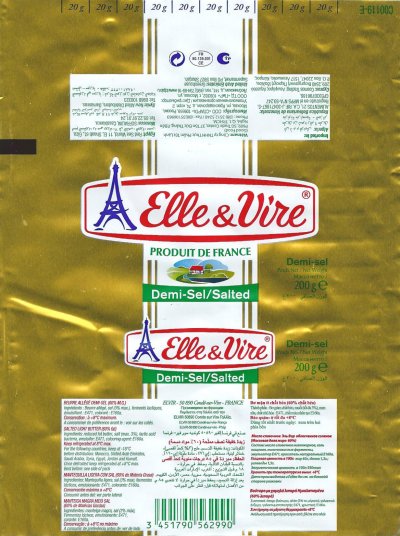 Elle & Vire produit de France demi-sel / salted 200g FR 50.139.001 CE France exportation